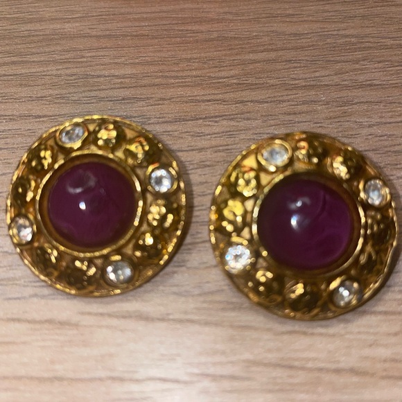 CHANEL Gold and Purple Earrings - Picture 1 of 6